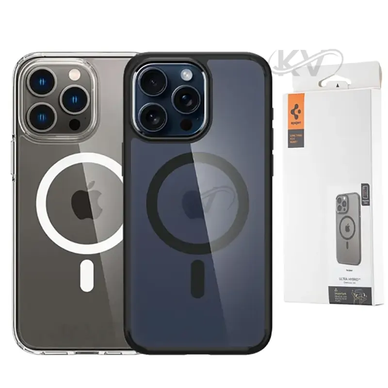قاب پشت کریستالی آیفون 15 پرو مدل Ultra Hybrid برند Spigen با پشتیبانی مگ سیف